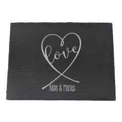 Servierplatte aus Schiefer mit Namen personalisiert für Paare | Love-Motiv | Rechteckig