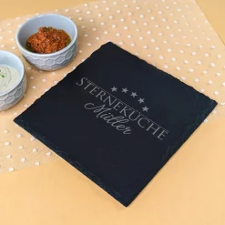 Servierplatte aus Schiefer personalisiert mit Name | Sterneküche | 20x20 cm