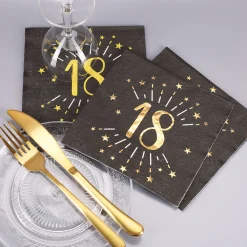 Servietten zum 18. Geburtstag - schwarz/gold-metallic