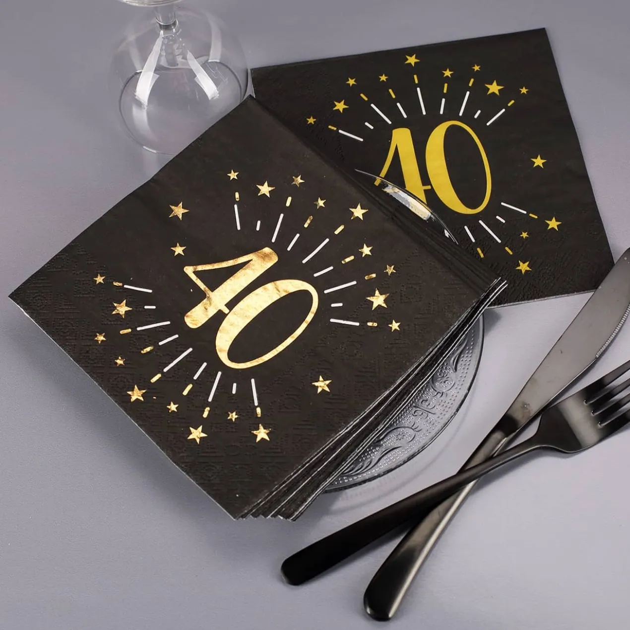 Servietten zum 40. Geburtstag - schwarz/gold-metallic