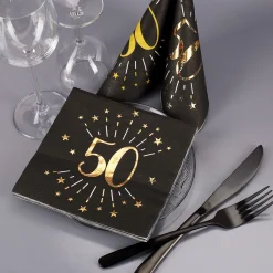 Servietten zum 50. Geburtstag - schwarz/gold-metallic
