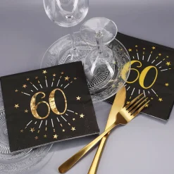 Servietten zum 60. Geburtstag - schwarz/gold-metallic