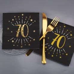 Servietten zum 70. Geburtstag - schwarz/gold-metallic