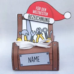 Süßer Weihnachtsgruß - Werkzeugkasten mit Name und Lindorkugeln