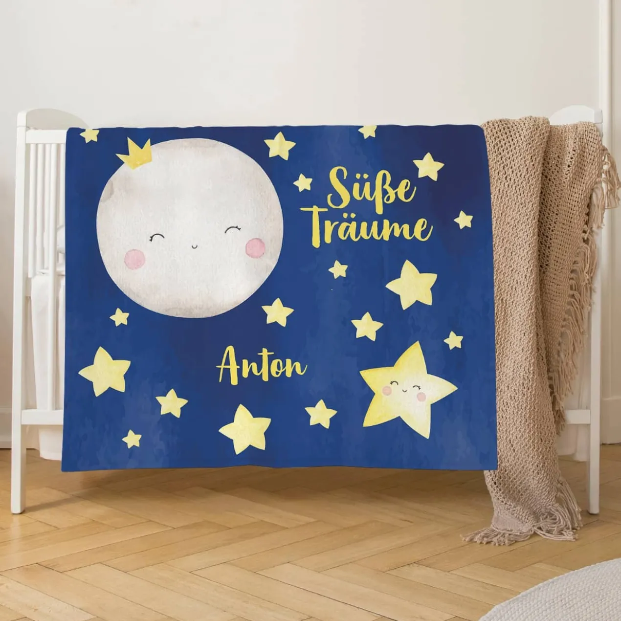 Süße Träume - Kuscheldecke mit Sternchen und Mond