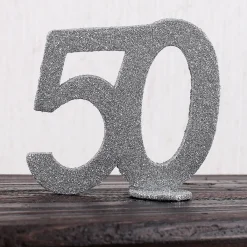 Silberne Dekozahl 50 zum Geburtstag für Tischdekoration
