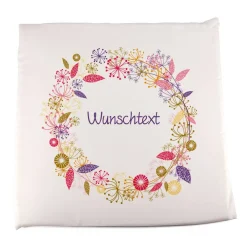 Sitzkissen mit Sommerblütenkranz und Wunschtext