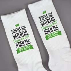 Socken für Papa mit Spruch - Papa du bist jeden Tag der Beste | Weiße Sportsocken als Vatertagsgeschenk