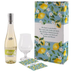 Sommerliches Geschenkset mit Zitronen-Motiv mit Name und Wunschtext personalisiert