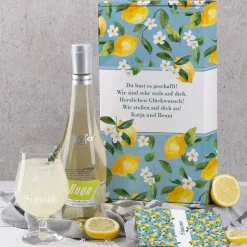 Sommerliches Geschenkset mit Zitronen-Motiv mit Name und Wunschtext personalisiert