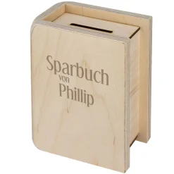 Sparbuch aus Holz mit Namensgravur