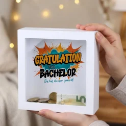 Spardose als Geldgeschenk zu Schulabschluss, Abitur, Bachelor, Master, Prüfung & Führerschein