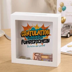 Spardose als Geldgeschenk zu Schulabschluss, Abitur, Bachelor, Master, Prüfung & Führerschein