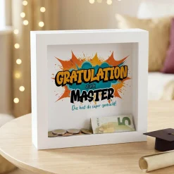 Spardose als Geldgeschenk zu Schulabschluss, Abitur, Bachelor, Master, Prüfung & Führerschein