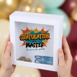 Spardose als Geldgeschenk zu Schulabschluss, Abitur, Bachelor, Master, Prüfung & Führerschein