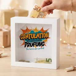 Spardose als Geldgeschenk zu Schulabschluss, Abitur, Bachelor, Master, Prüfung & Führerschein