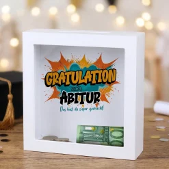 Spardose als Geldgeschenk zu Schulabschluss, Abitur, Bachelor, Master, Prüfung & Führerschein
