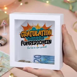 Spardose als Geldgeschenk zu Schulabschluss, Abitur, Bachelor, Master, Prüfung & Führerschein