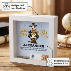 Spardose als personalisiertes Geldgeschenk zu Schulabschluss, Abitur & Studium | Holy Cow