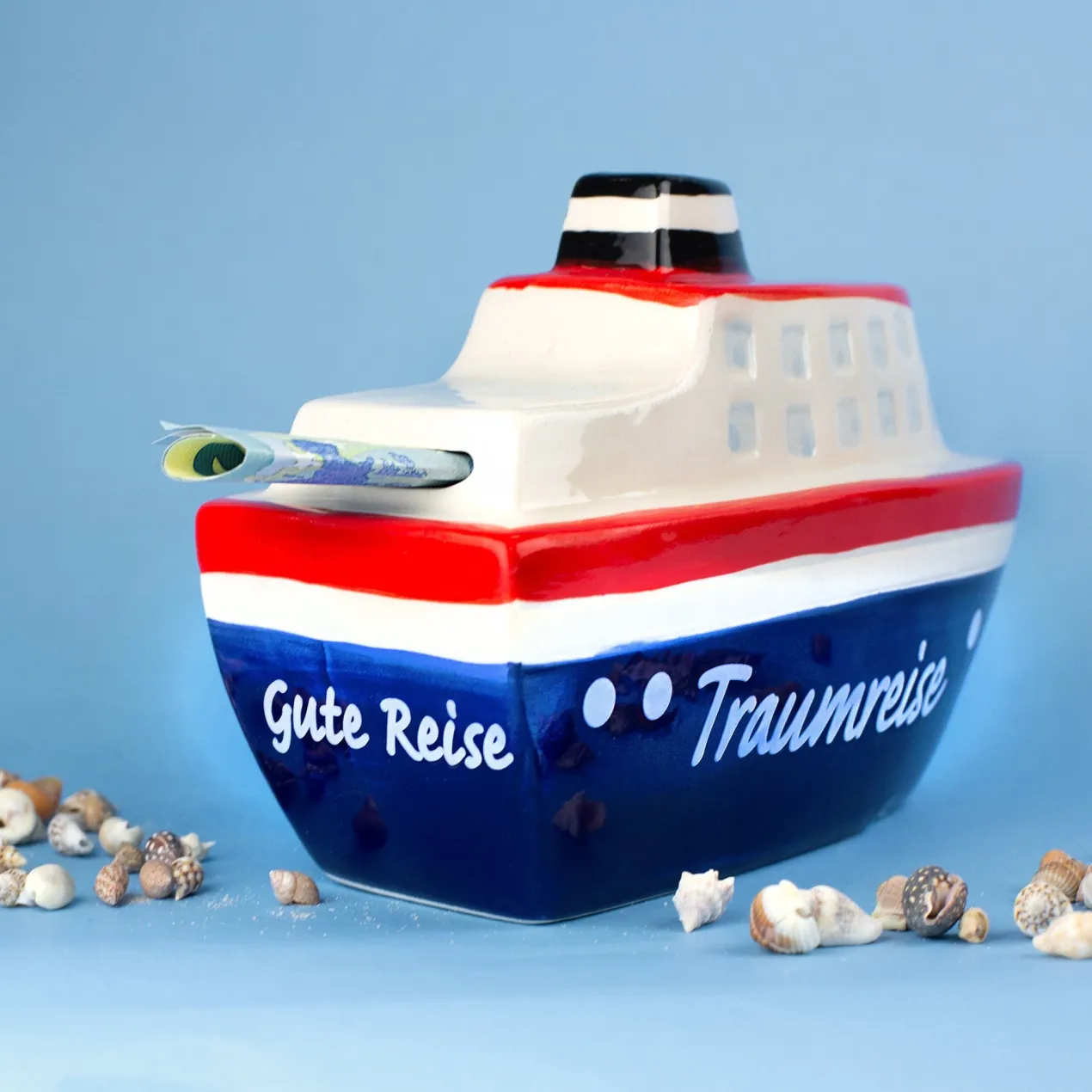 Spardose für die Traumreise | Geldgeschenk für den Urlaub in Form eines Kreuzfahrtschiffs