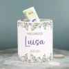 Spardose - Lila Blumen - mit Ihren Wunschtexten zu jedem Anlass