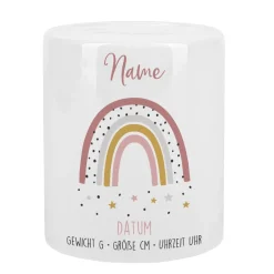 Spardose mit Regenbogen zur Geburt für Mädchen