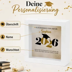 Spardose zum Abschluss 2026 als Bilderrahmen | Personalisiertes Geldgeschenk für Abi, Abitur & Studium