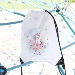 Sportbeutel mit Einhorn-Motiv und Name