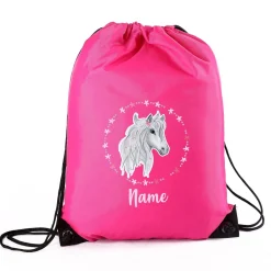 Sportbeutel mit Pferd, Blüten und Name
