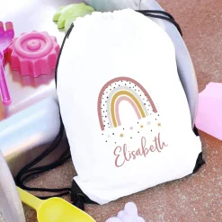 Sportbeutel mit Regenbogenmotiv und Name für Mädchen