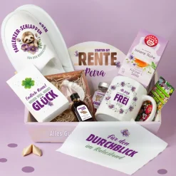 Starter Set zur Rente mit Name personalisiert | Geschenkkorb zum Ruhestand für Kollegen & Familie