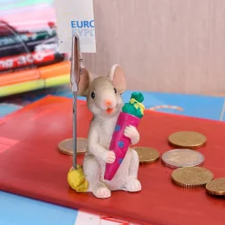 stehende Maus mit Schultüte und Geldclip *pink*