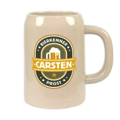 Steingut Bierkrug 'Bierkenner' personalisiert mit Name | Keramik Bierglas 0,5 oder 1 Liter
