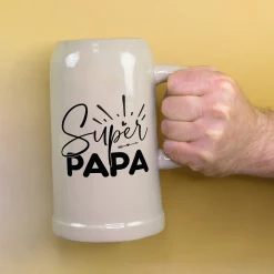 Steingut Bierkrug 'Super Papa' als Geschenk für Väter | Keramik Bierglas 0,5 oder 1 Liter