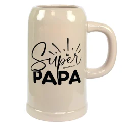 Steingut Bierkrug 'Super Papa' als Geschenk für Väter | Keramik Bierglas 0,5 oder 1 Liter