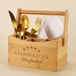 Sterneküche - Besteckkasten aus Bambus mit persönlicher Gravur