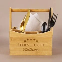 Sterneküche - Besteckkasten aus Bambus mit persönlicher Gravur