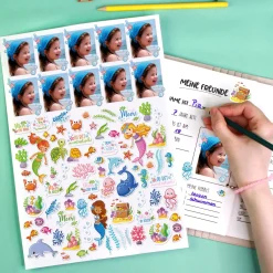 Sticker-Set Meerjungfrau mit 10 Fotos personalisiert | Aufkleber mit Meer-Motiven für Mädchen