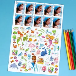 Sticker-Set Meerjungfrau mit 10 Fotos personalisiert | Aufkleber mit Meer-Motiven für Mädchen