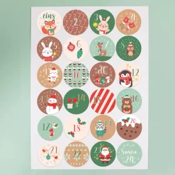 Sticker-Set mit 24 personalisierbaren Aufklebern für DIY Adventskalender | Weihnachtstiere