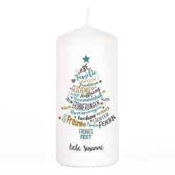 Stimmungsvolle Weihnachts-Kerze mit Wunschtext