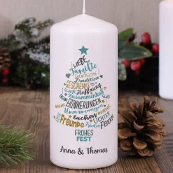 Stimmungsvolle Weihnachts-Kerze mit Wunschtext