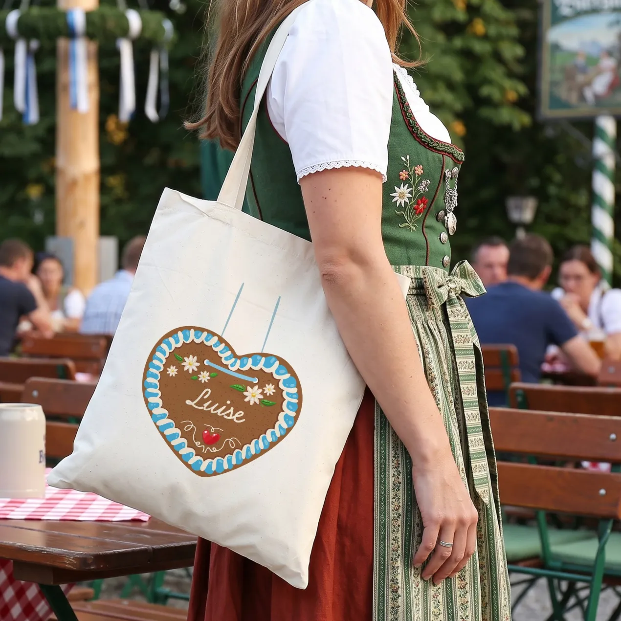 Stoffbeutel mit Lebkuchenherz & Name personalisiert | Tasche für Volksfest, Bierfest & Kirmes