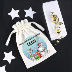 Stoffsack "Extra Weihnachtsmäuse" mit Ihrem Wunschnamen bedruckt