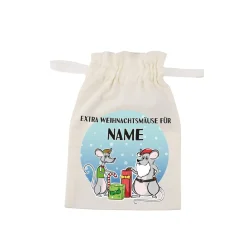 Stoffsack "Extra Weihnachtsmäuse" mit Ihrem Wunschnamen bedruckt