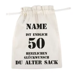 Stoffsack mit Zuziehband zum 50. Geburtstag eines alten Sacks