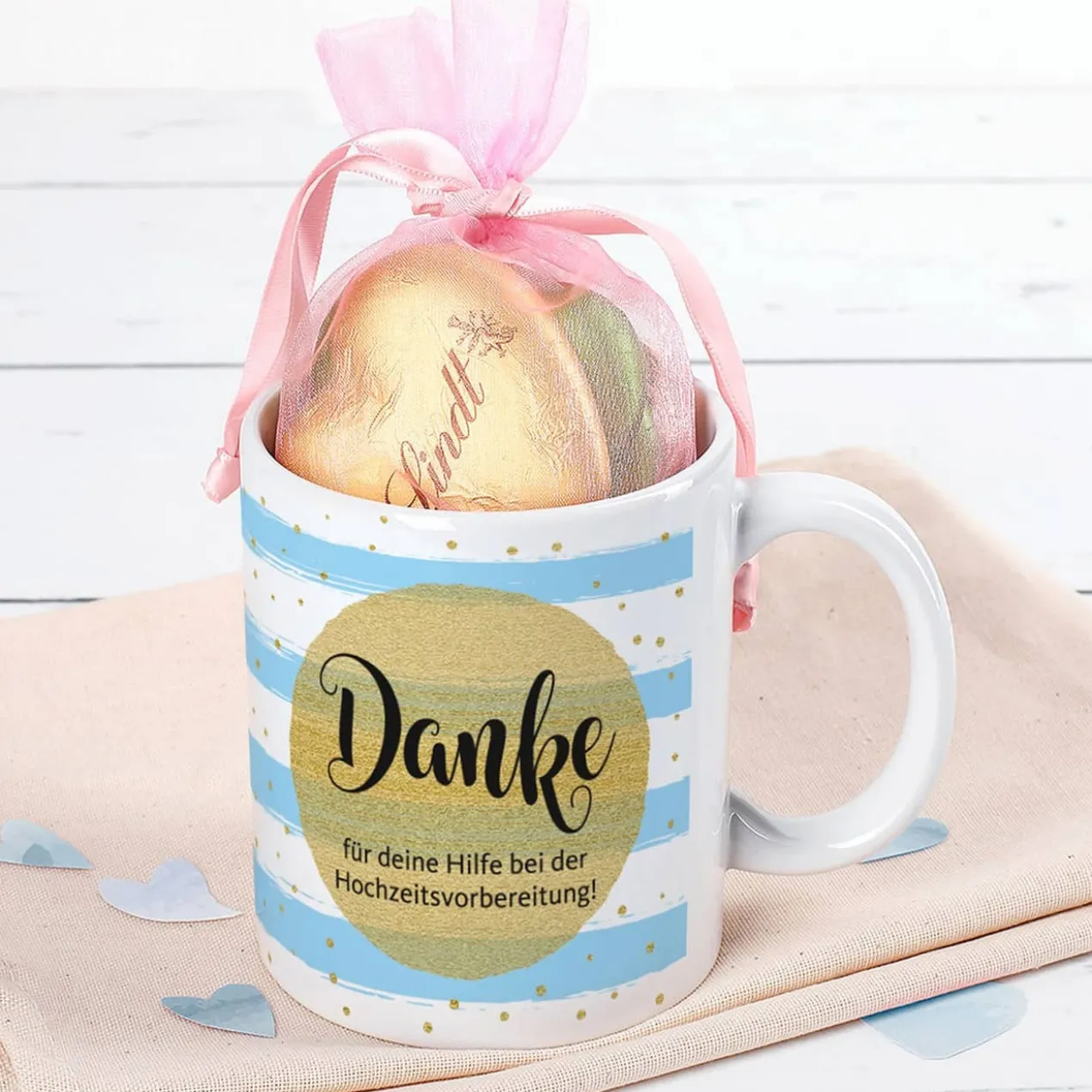 Tasse - Danke - optional mit Lindt Herzen gefüllt