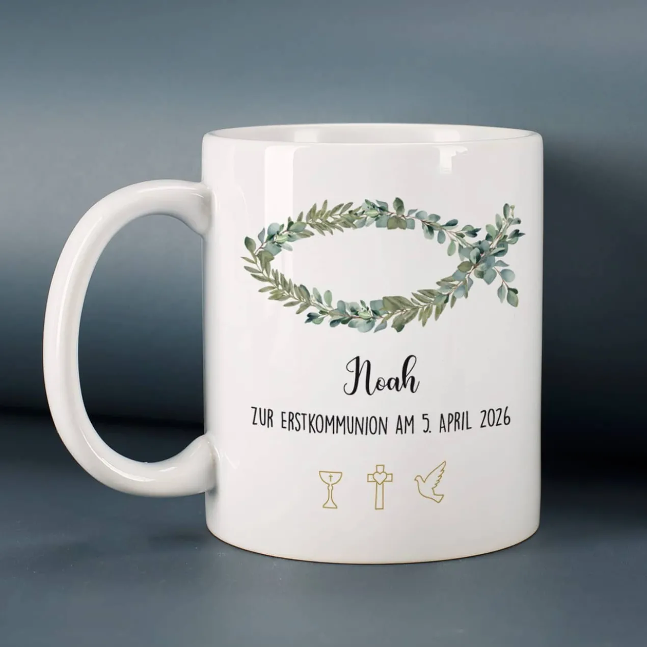 Tasse - Eukalyptus Fisch - zur Kommunion, Konfirmation oder Taufe