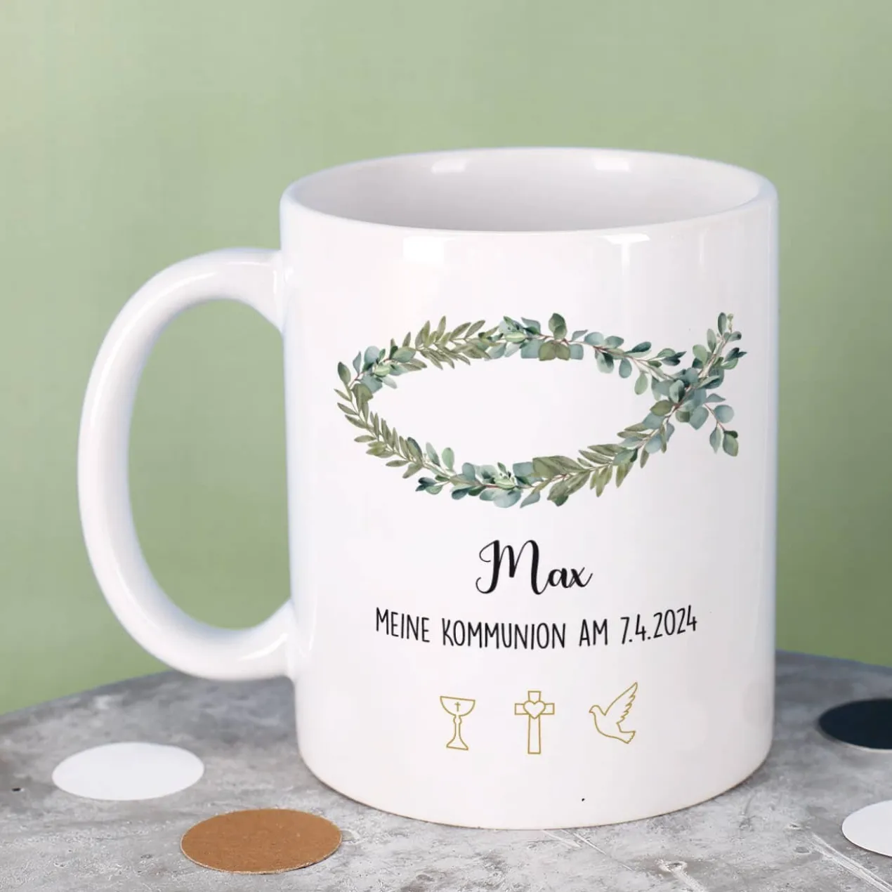 Tasse - Eukalyptus Fisch - zur Kommunion, Konfirmation oder Taufe