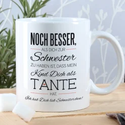 Tasse für die beste Schwester und Tante mit Spruch und Ihrem Wunschtext